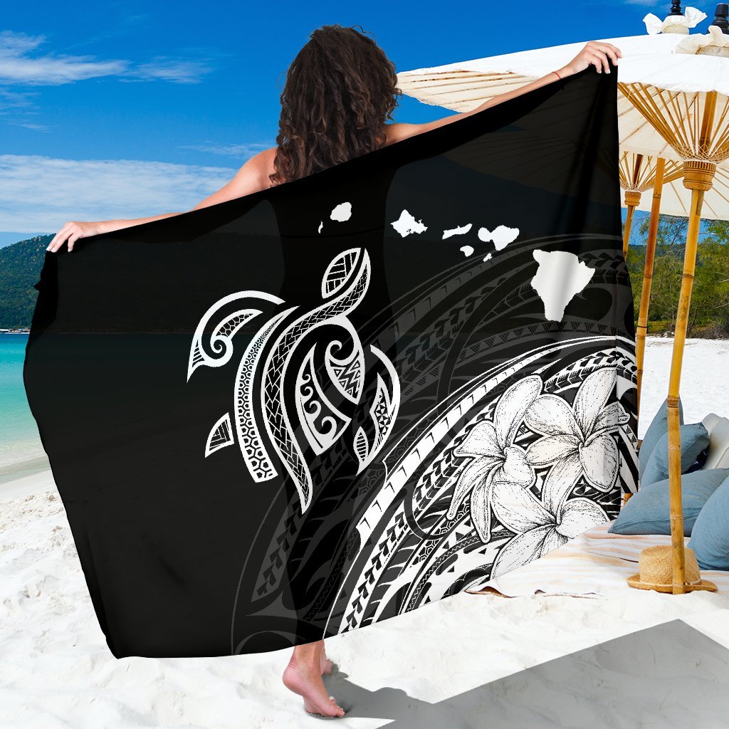 Hawaii Map Plumeria Polynesian White Turtle Sarong Sarong - 1 44*66 Inch White - Polynesian Pride