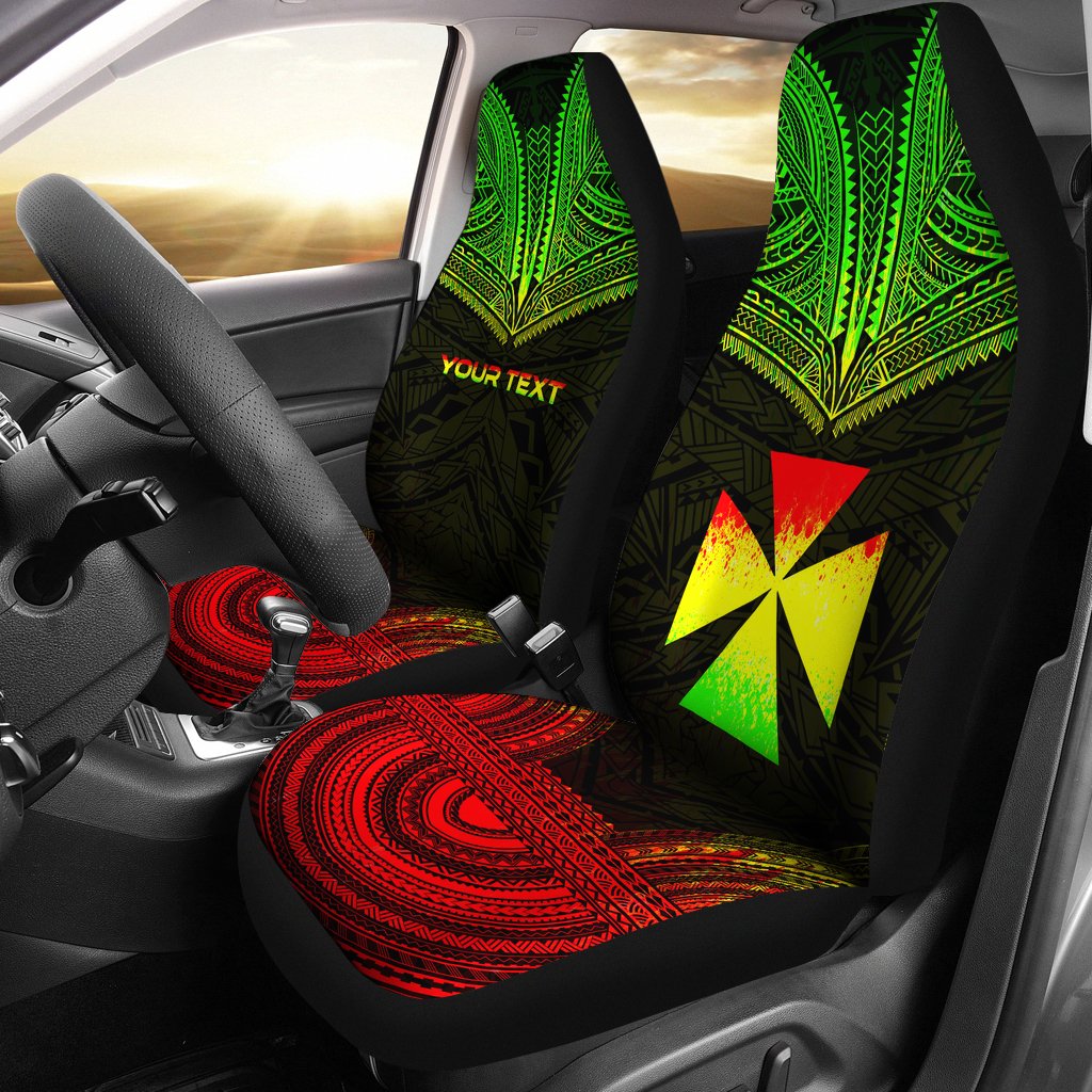 Wallis And Futuna Custom Personalised Car Seat Cover - Wallis And Futuna Coat Of Arms Polynesian Chief Tattoo Reggae Version Universal Fit Reggae - Polynesian Pride