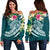 YAP Polynesian Women's Off Shoulder Sweater - Summer Plumeria (Turquoise) Turquoise - Polynesian Pride