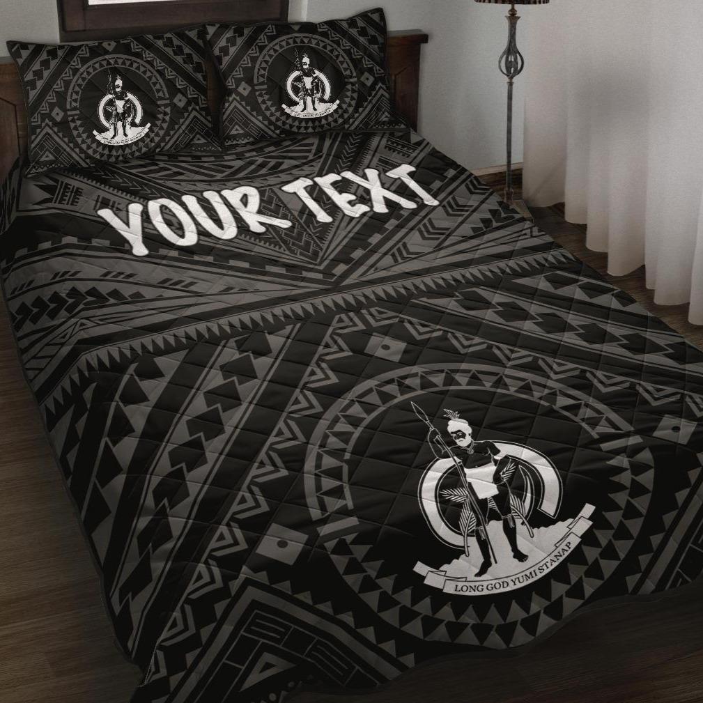 Vanuatu Personalised Quilt Bed Set - Vanuatu Seal With Polynesian Tattoo Style Black - Polynesian Pride