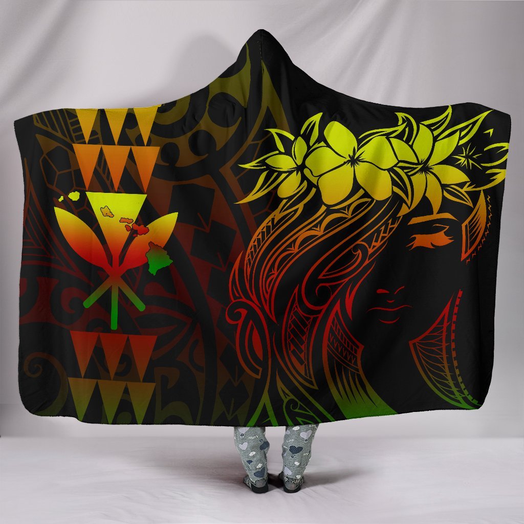 Hawaii Map Kanaka Polynesian Hula Girl Hooded Blanket - Reggae Hooded Blanket Reggae - Polynesian Pride