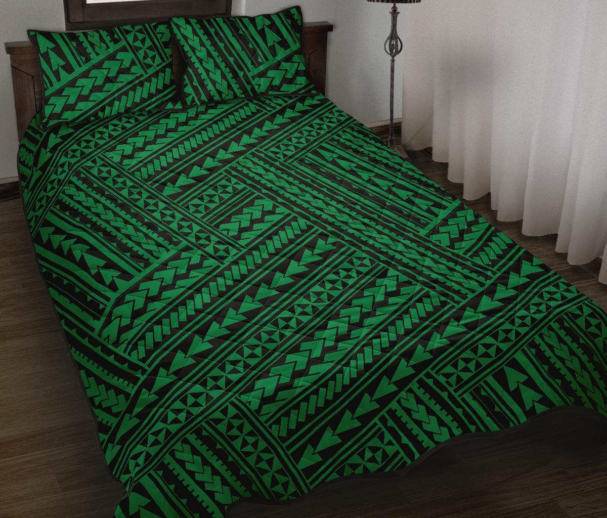 Hawaii Quilt Bed Set Polynesia Nation AH Green - Polynesian Pride