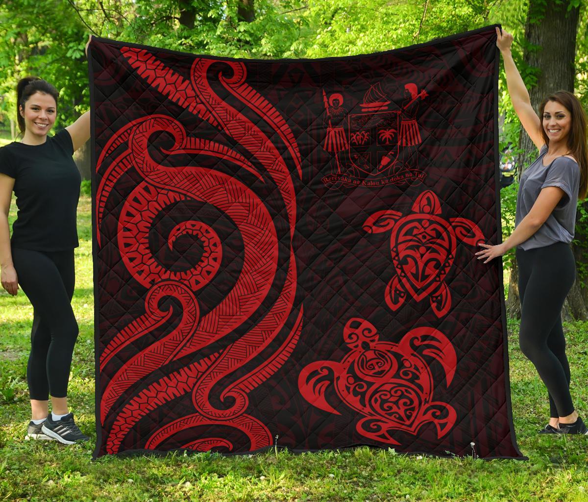 Fiji Polynesian Premium Quilt - Red Tentacle Turtle Crest Red - Polynesian Pride