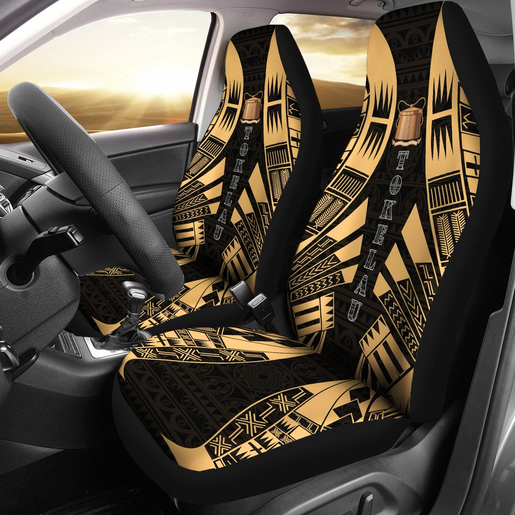 Tokelau Car Seat Covers - Tokelau Coat Of Arms Polynesian Tattoo Gold Universal Fit Gold - Polynesian Pride