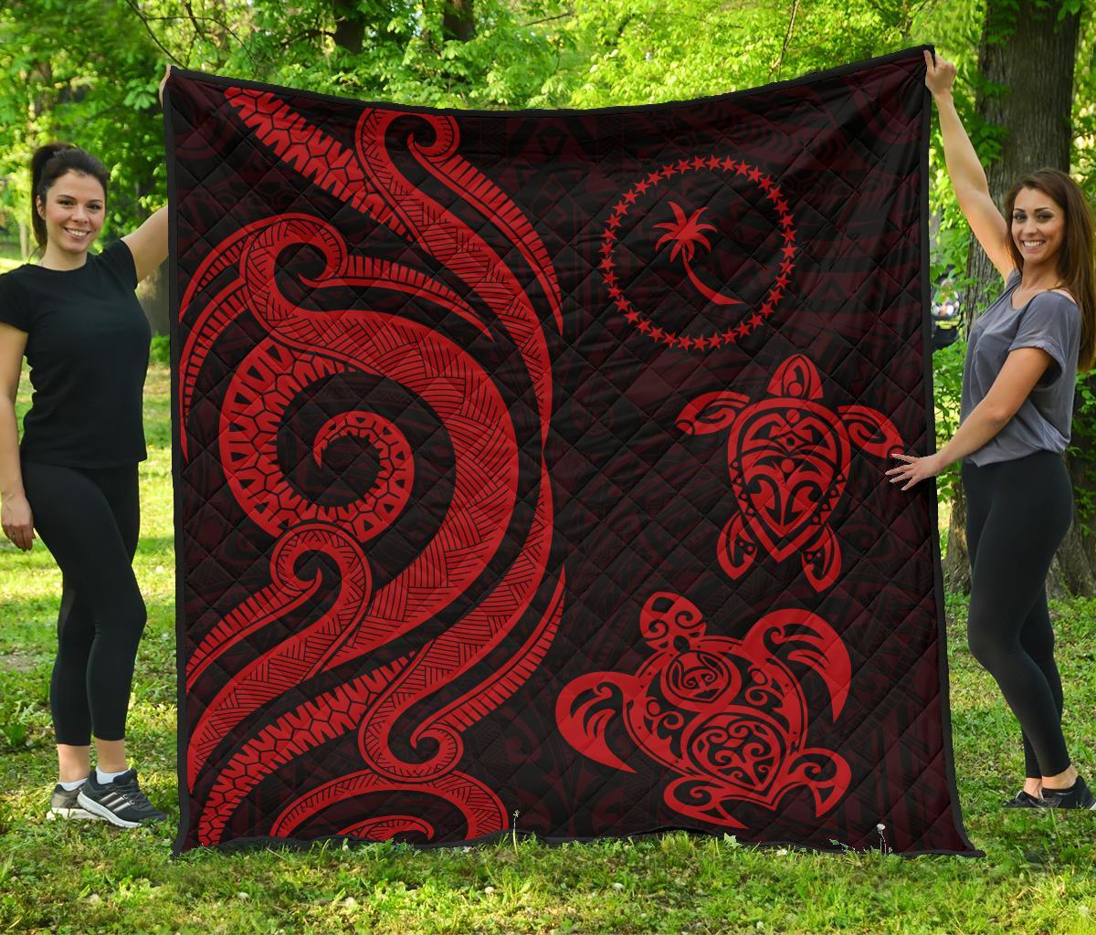 Chuuk Micronesian Premium Quilt - Red Tentacle Turtle Red - Polynesian Pride