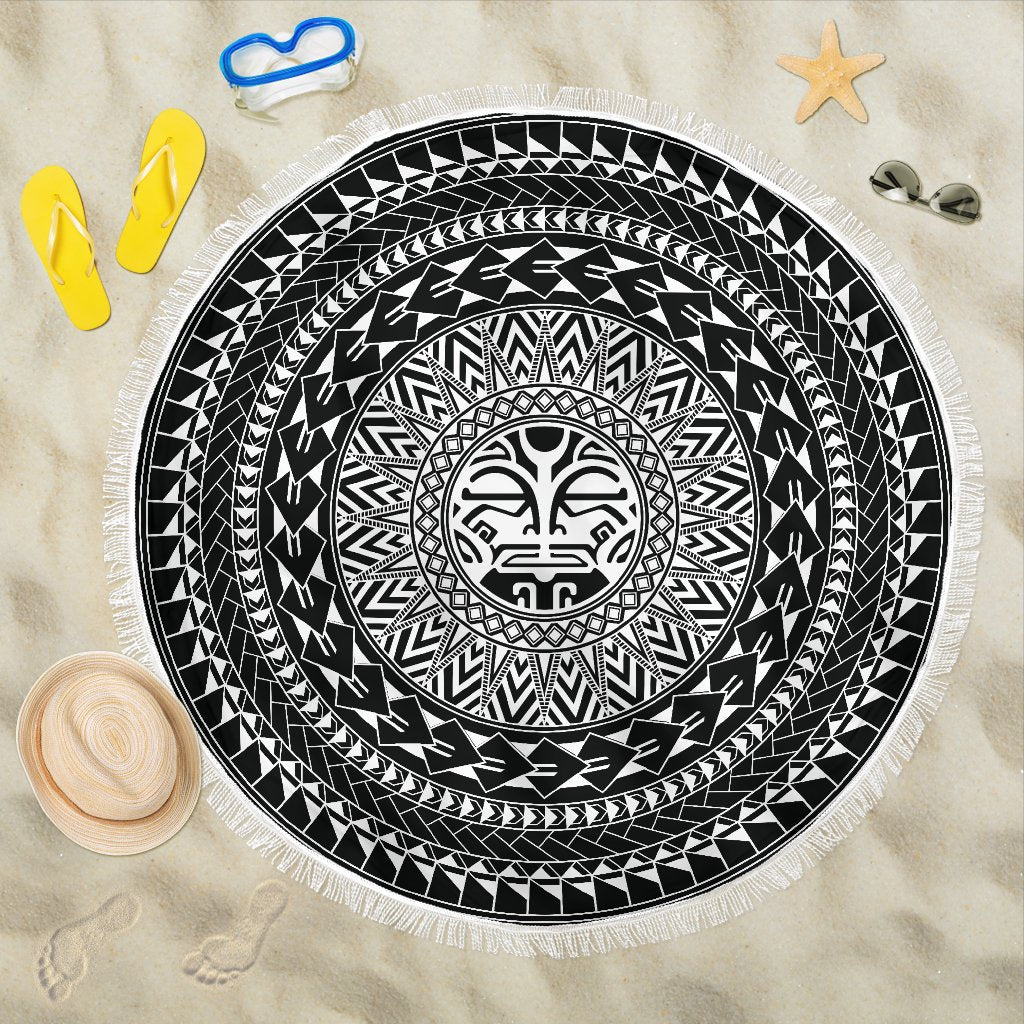 Polyenesian Beach Blanket - Polynesian Tiki Face Black Polynesian One Size Black - Polynesian Pride