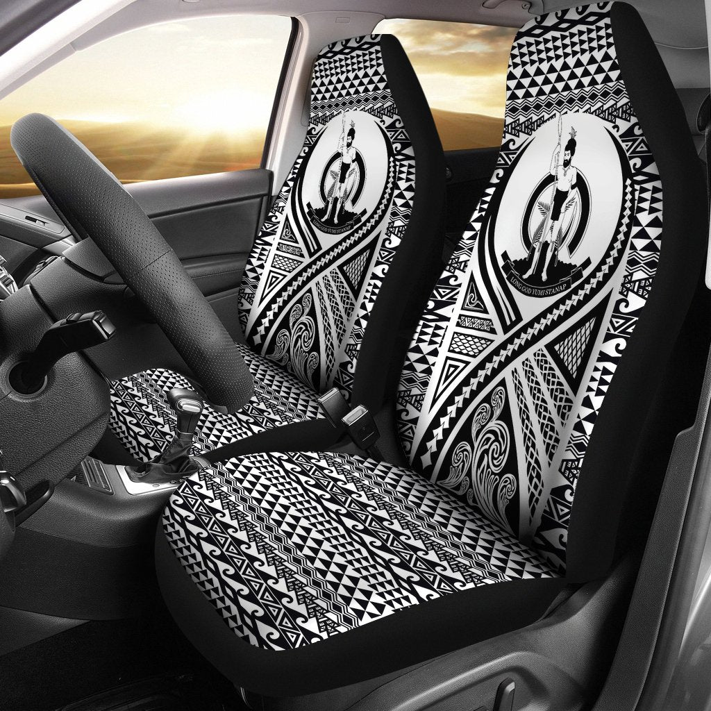 Vanuatu Car Seat Cover - Vanuatu Coat Of Arms Polynesian Tattoo Black Universal Fit Black - Polynesian Pride