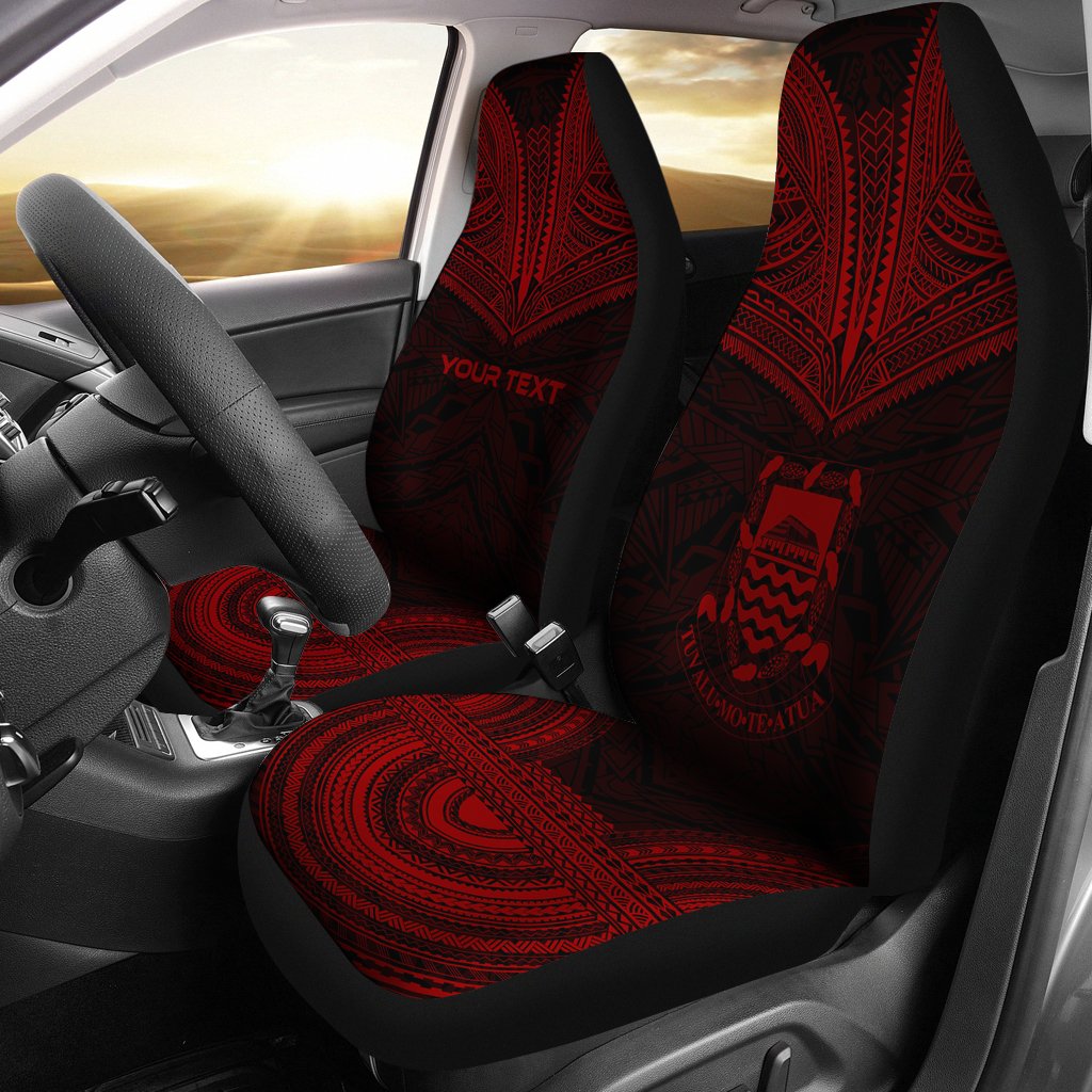 Tuvalu Custom Personalised Car Seat Cover - Tuvalu Coat Of Arms Polynesian Chief Tattoo Red Version Universal Fit Red - Polynesian Pride