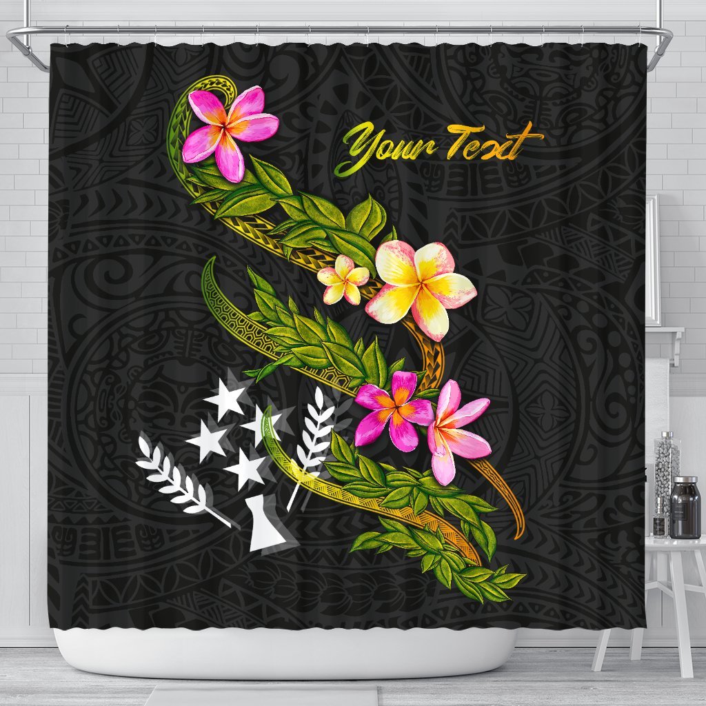 Kosrae Polynesian Custom Personalised Shower Curtain - Plumeria Tribal 177 x 172 (cm) Black - Polynesian Pride