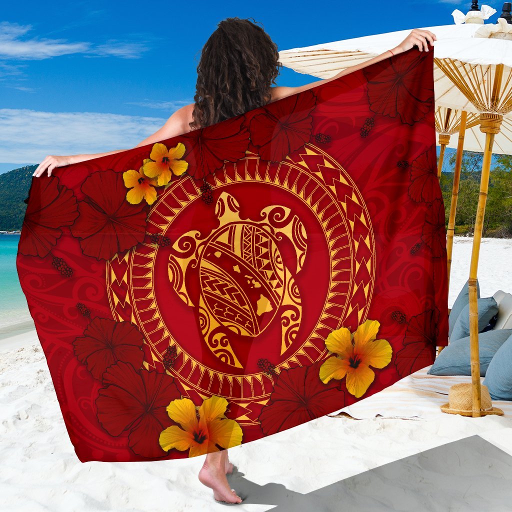 Hawaii Turtle Polynesian Sarong - Oil Style Sarong One Size Red - Polynesian Pride