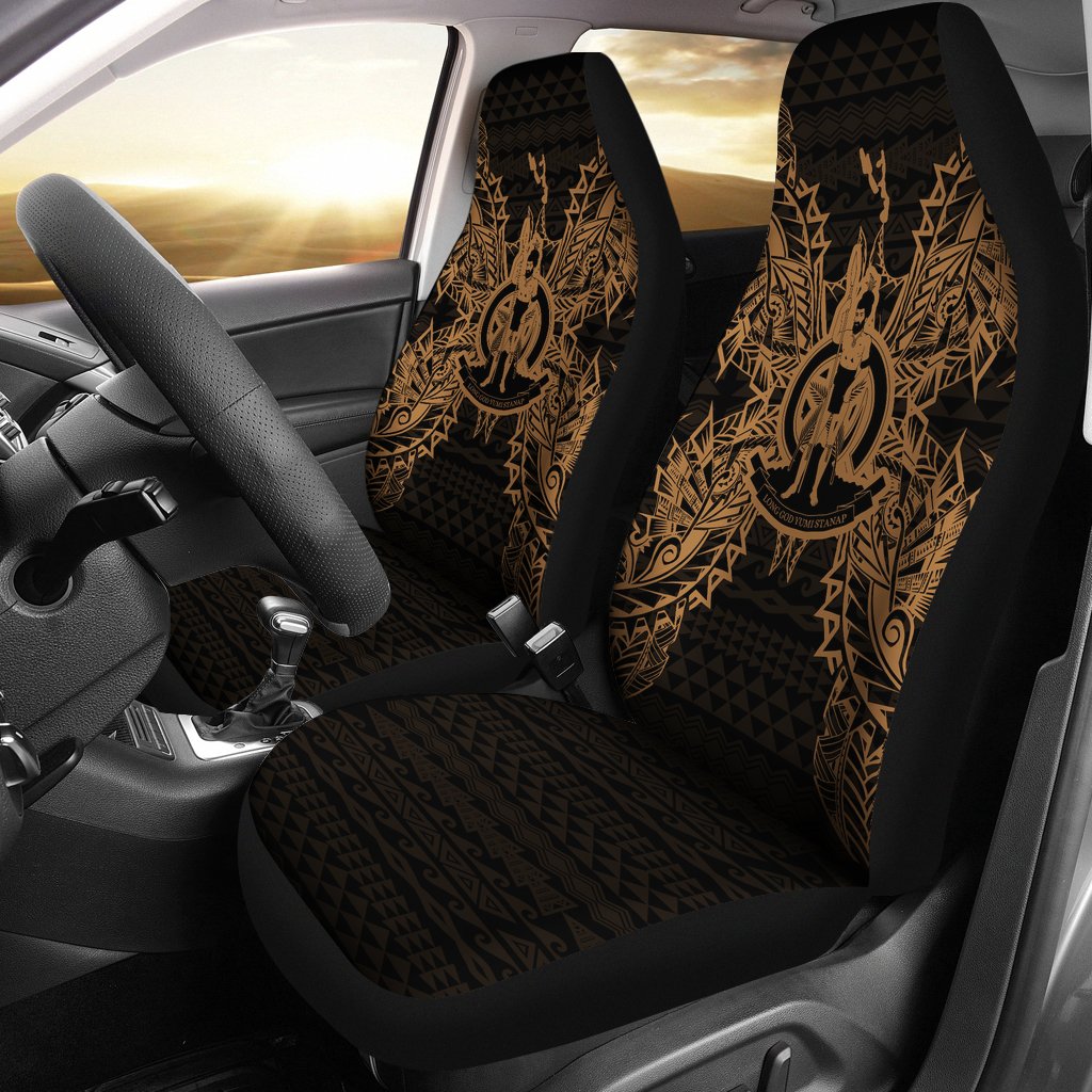 Vanuatu Car Seat Cover - Vanuatu Coat Of Arms Map Gold Universal Fit Gold - Polynesian Pride