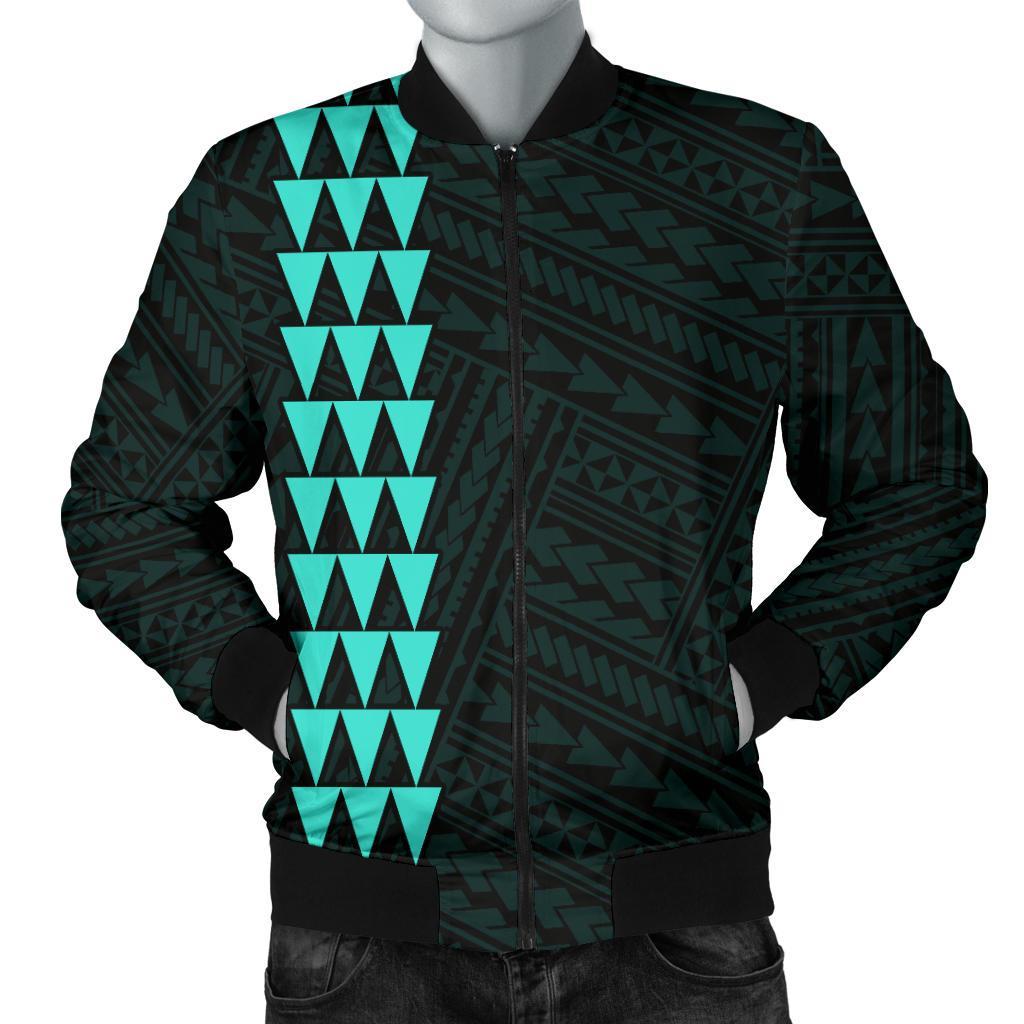 Hawaii Kakau Polynesian Three Turtles Map Personalized Men's Bomber Jacket - Turquoise Turquoise - Polynesian Pride