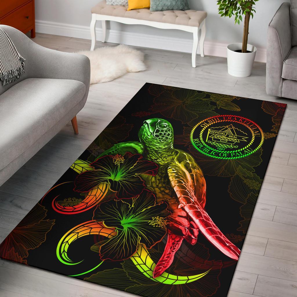 Palau Polynesian Area Rugs - Turtle With Blooming Hibiscus Reggae Reggae - Polynesian Pride