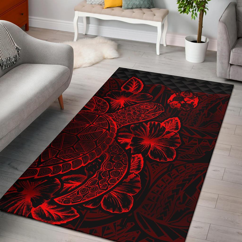 Tonga Area Rugs Turtle Hibiscus Red Red - Polynesian Pride