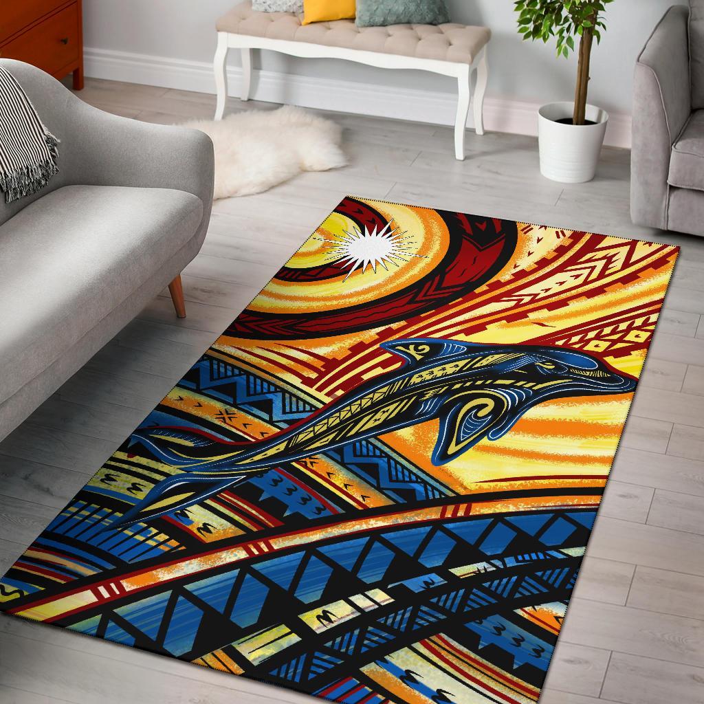 Marshall Island Area Rug - Dolphin Surfing Yellow - Polynesian Pride