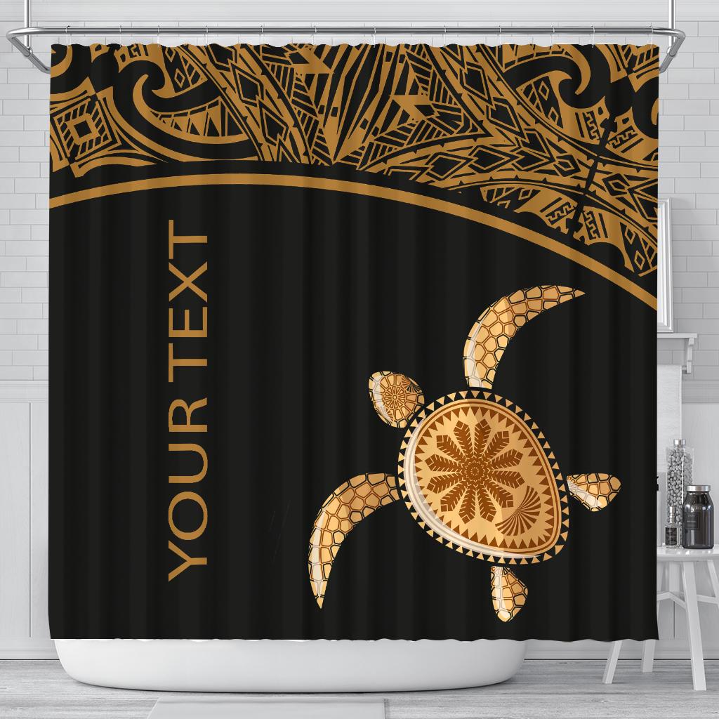 Turtle Custom Personalised Shower Curtain - Polynesian Gold Curve Style 177 x 172 (cm) Black - Polynesian Pride