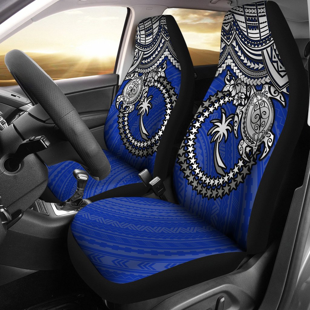 Chuuk Car Seat Covers - Chuuk Flag White Turtle Hibiscus (Blue) Universal Fit BLUE - Polynesian Pride