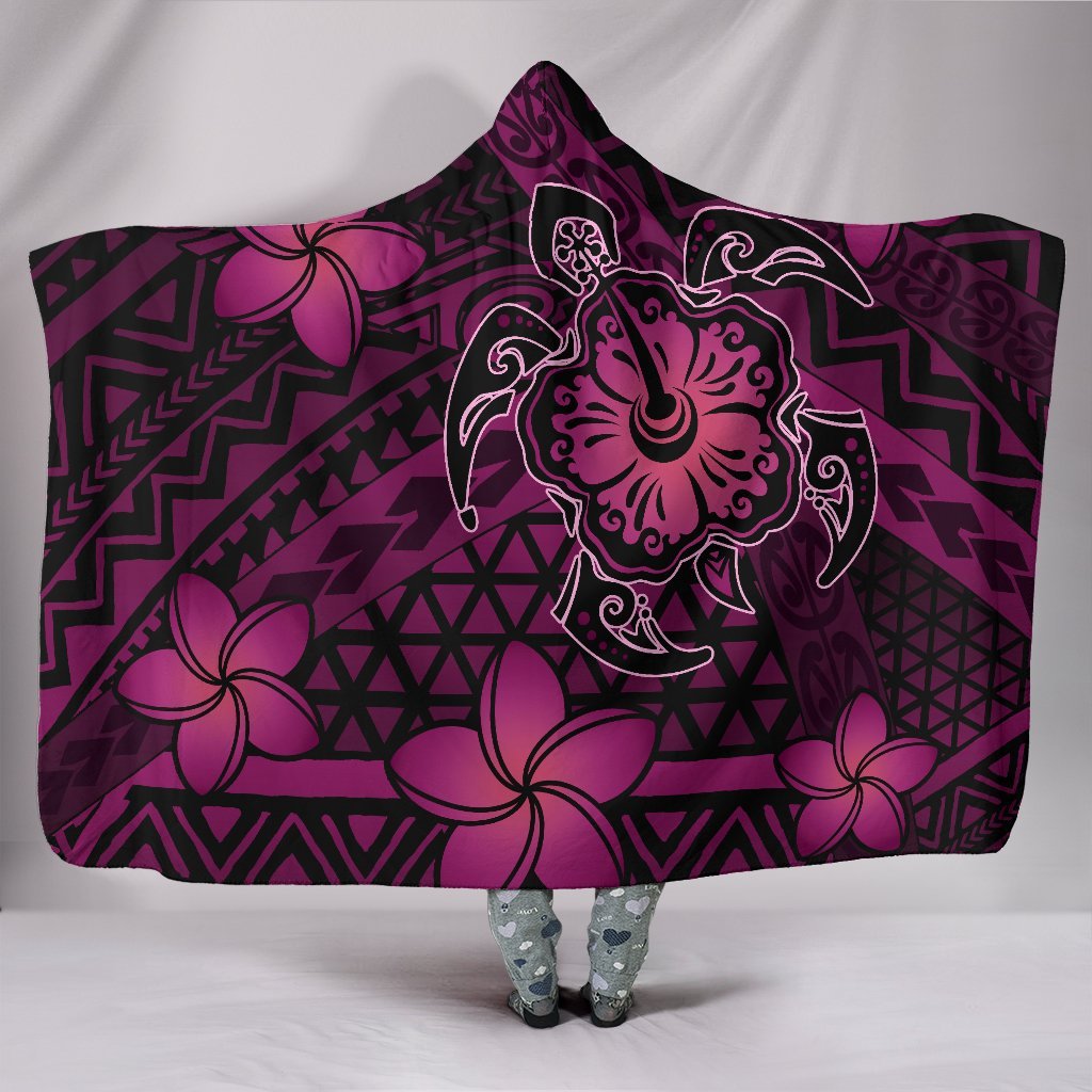 Hawaii Mix Polynesian Turtle Plumeria Hooded Blanket - AH - Nick Style - Pink Hooded Blanket Pink - Polynesian Pride