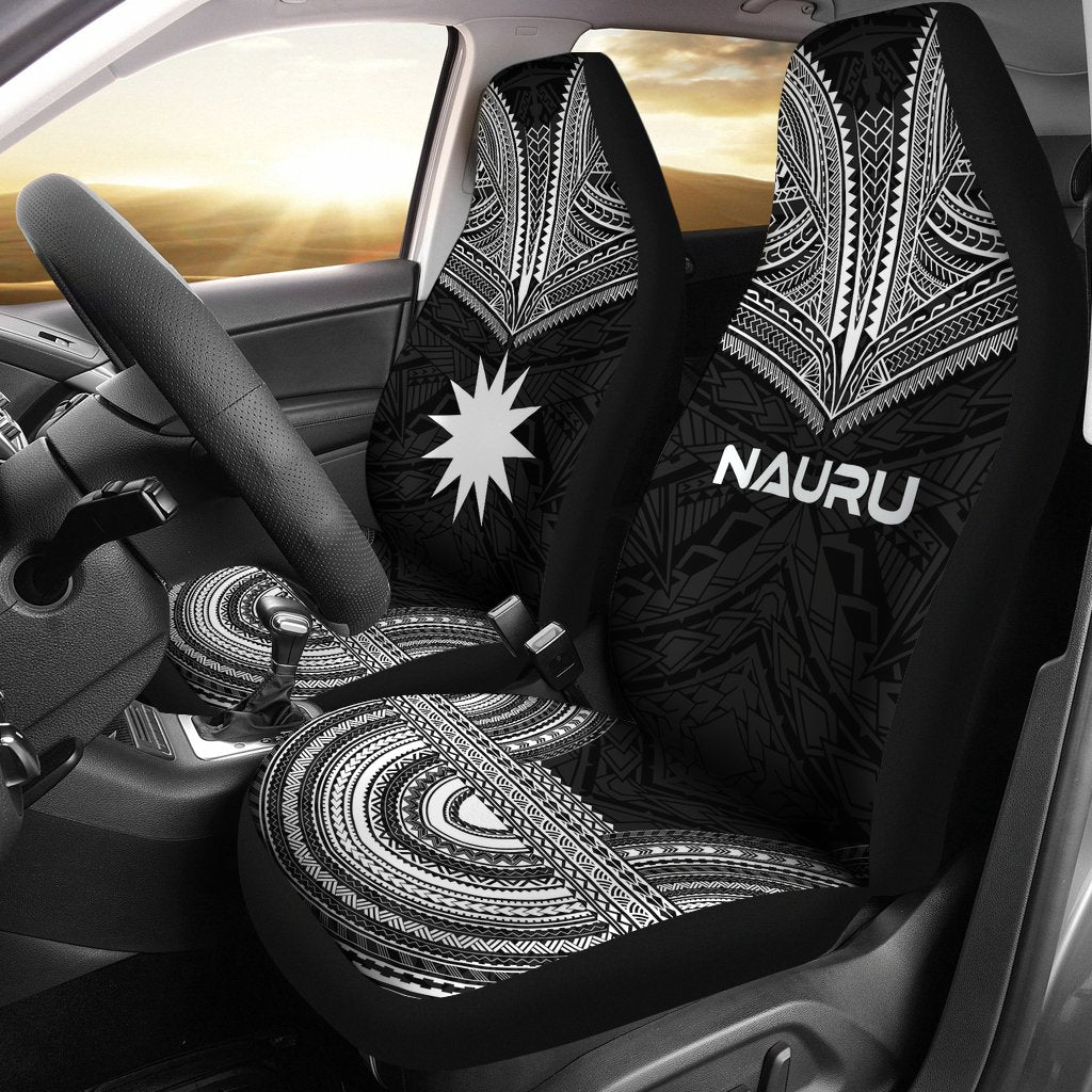 Nauru Car Seat Cover - Nauru Flag Polynesian Chief Tattoo Black Version Universal Fit Black - Polynesian Pride