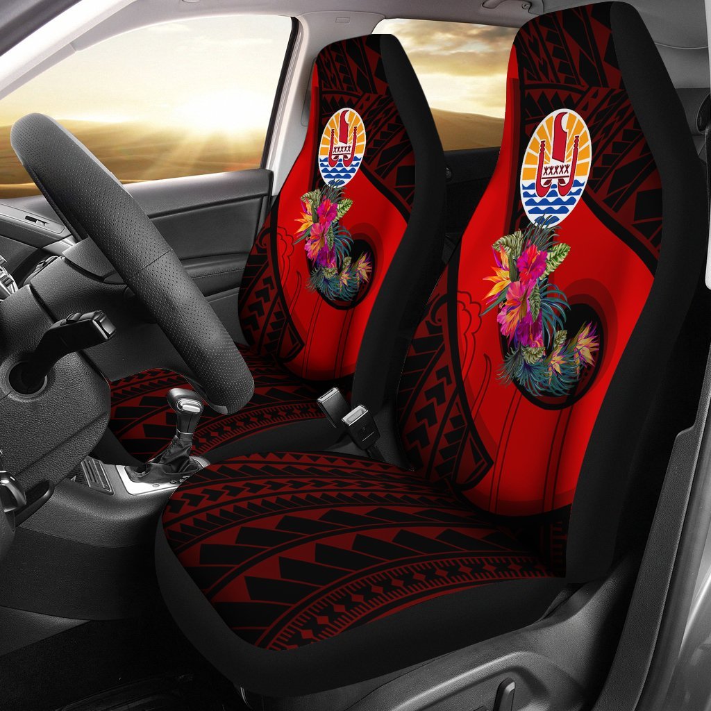 Tahiti Car Seat Covers - Polynesian Hook And Hibiscus (Red) Universal Fit Red - Polynesian Pride