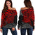 Guam Polynesian Off Shoulder Sweater (Women) - Red Turtle Flowing Red - Polynesian Pride