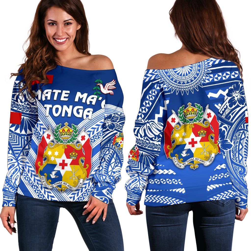 Mate Ma'a Tonga Rugby Women's Off Shoulder Sweater Polynesian Creative Style - Blue Art - Polynesian Pride