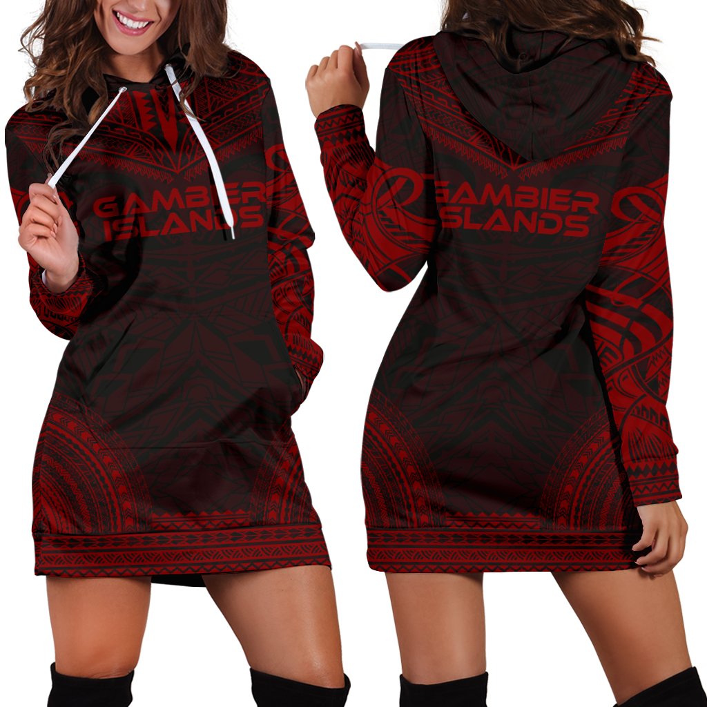 Gambier Islands Women's Hoodie Dress - Polynesian Red Chief Red - Polynesian Pride