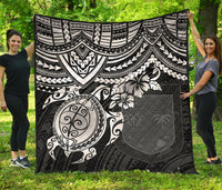 Fiji Polynesian Premium Quilt - Fiji Flag & White Turtle Hibiscus WHITE - Polynesian Pride