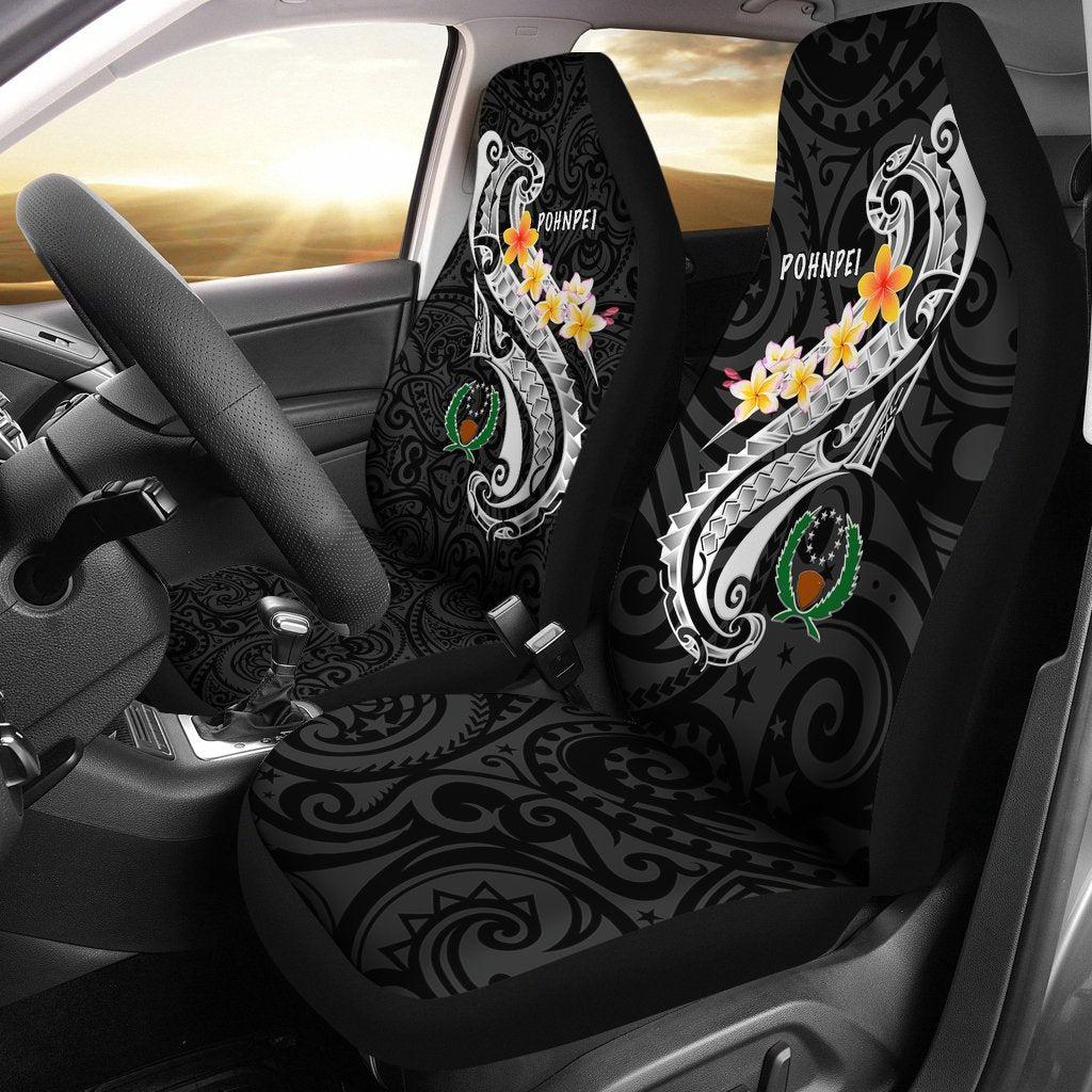 Pohnpei Car Seat Covers - Pohnpei Seal Polynesian Patterns Plumeria (Black) Universal Fit Black - Polynesian Pride