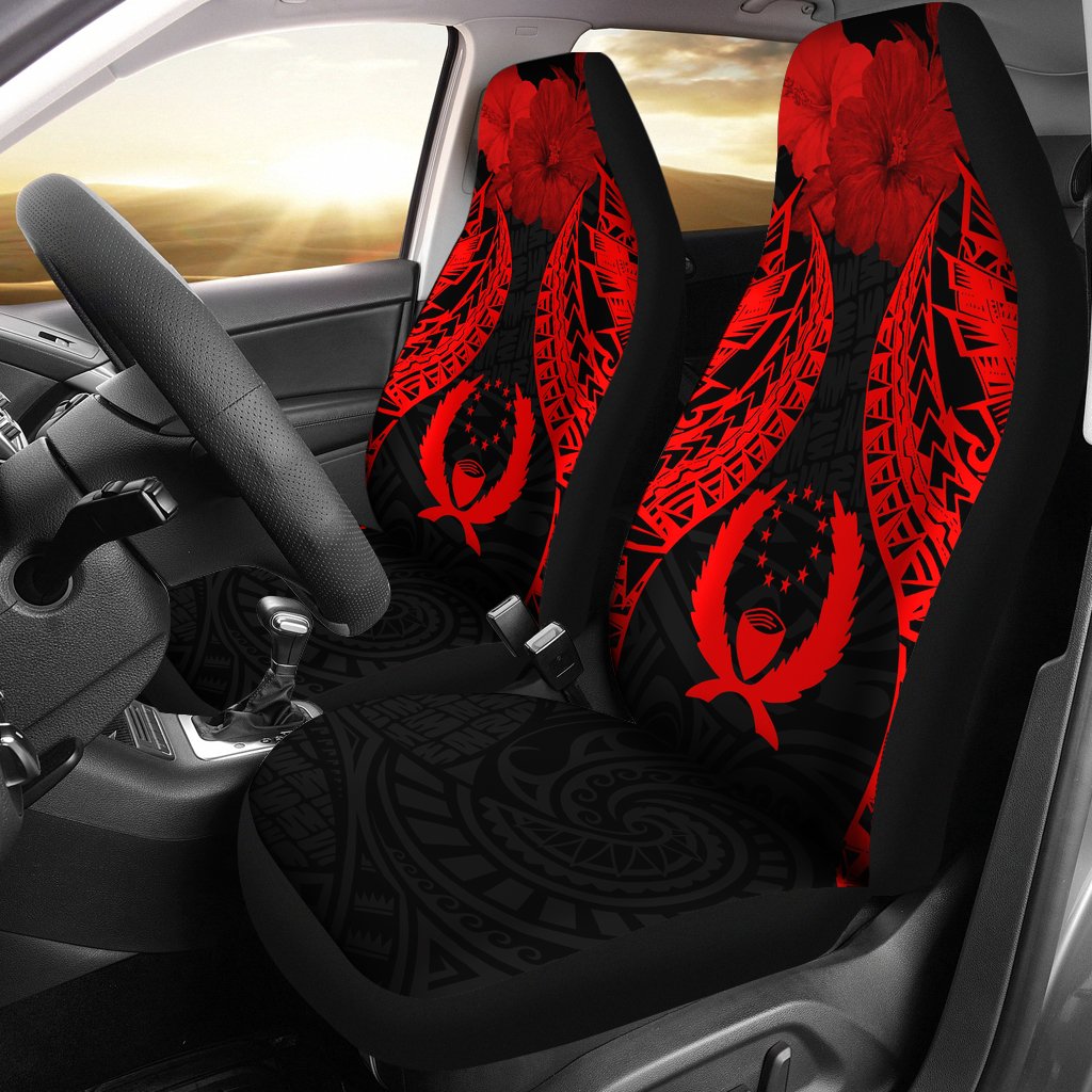 Pohnpei Polynesian Car Seat Covers Pride Seal And Hibiscus Red Universal Fit Red - Polynesian Pride