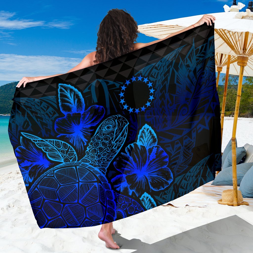 Cook Islands Sarong - Turtle Hibiscus Pattern Blue Women One Size Blue - Polynesian Pride