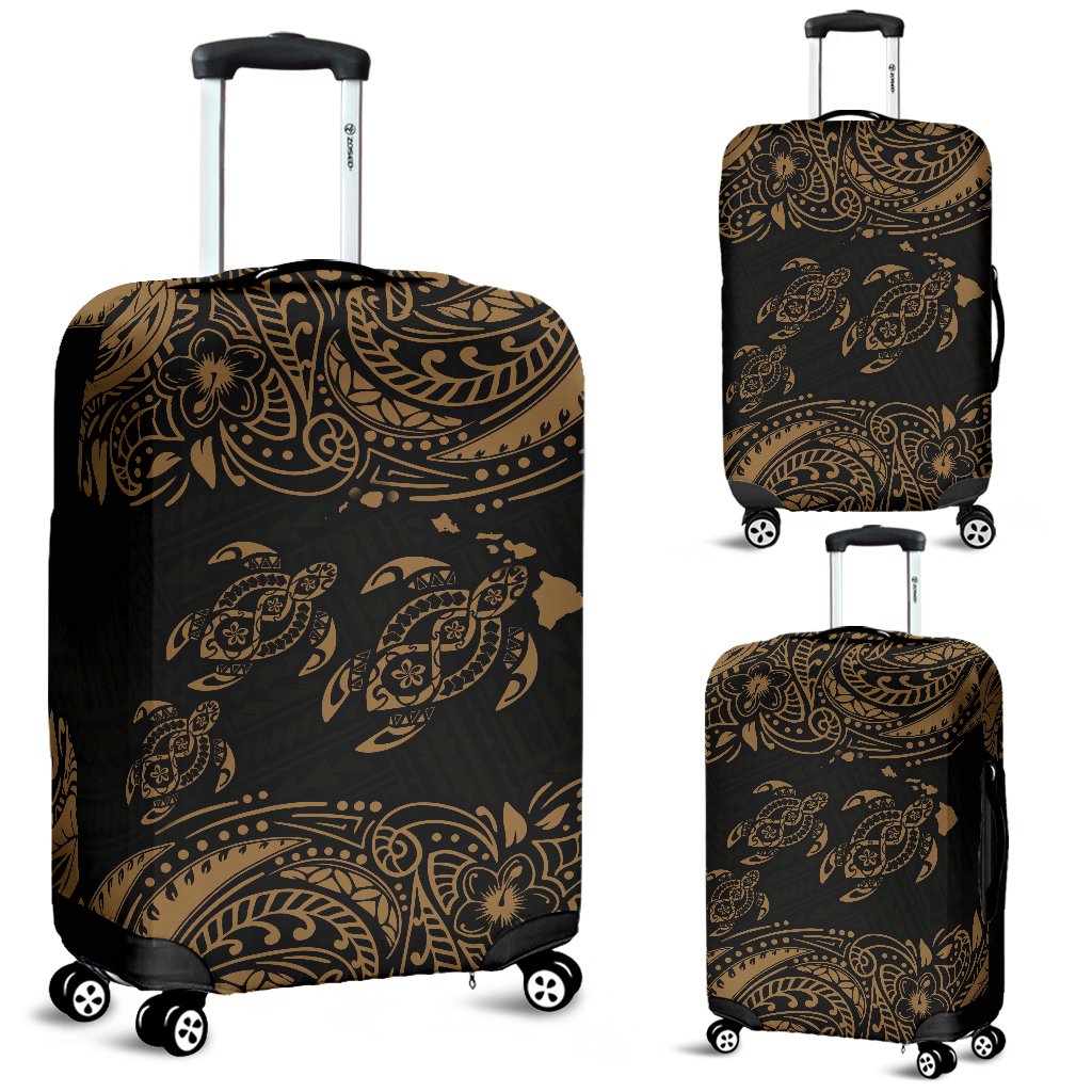 Hawaii Polynesian Luggage Covers - Gold Sea Turtle Black - Gold - Polynesian Pride