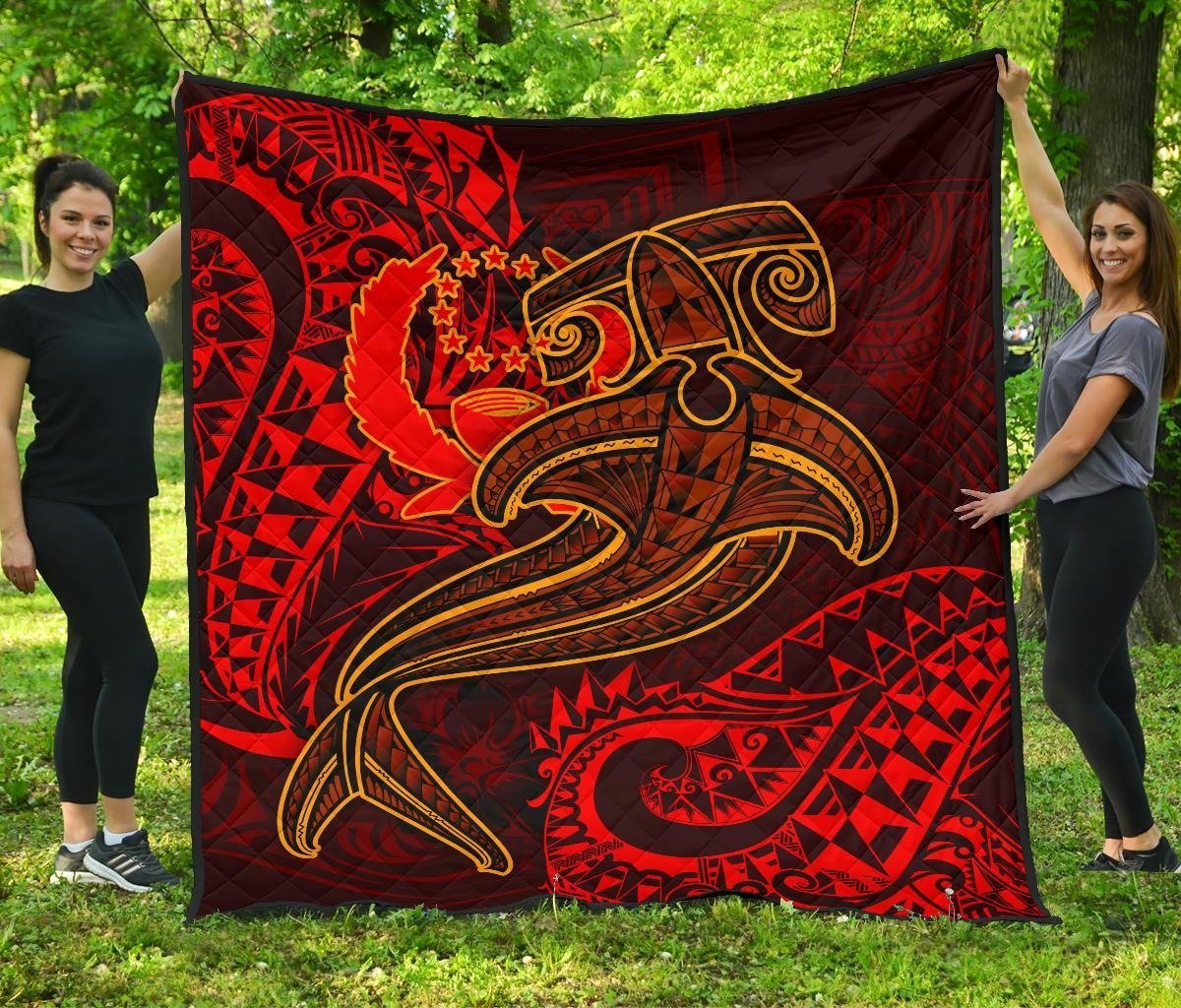 Pohnpei Premium Quilt - Red Shark Polynesian Tattoo Red - Polynesian Pride