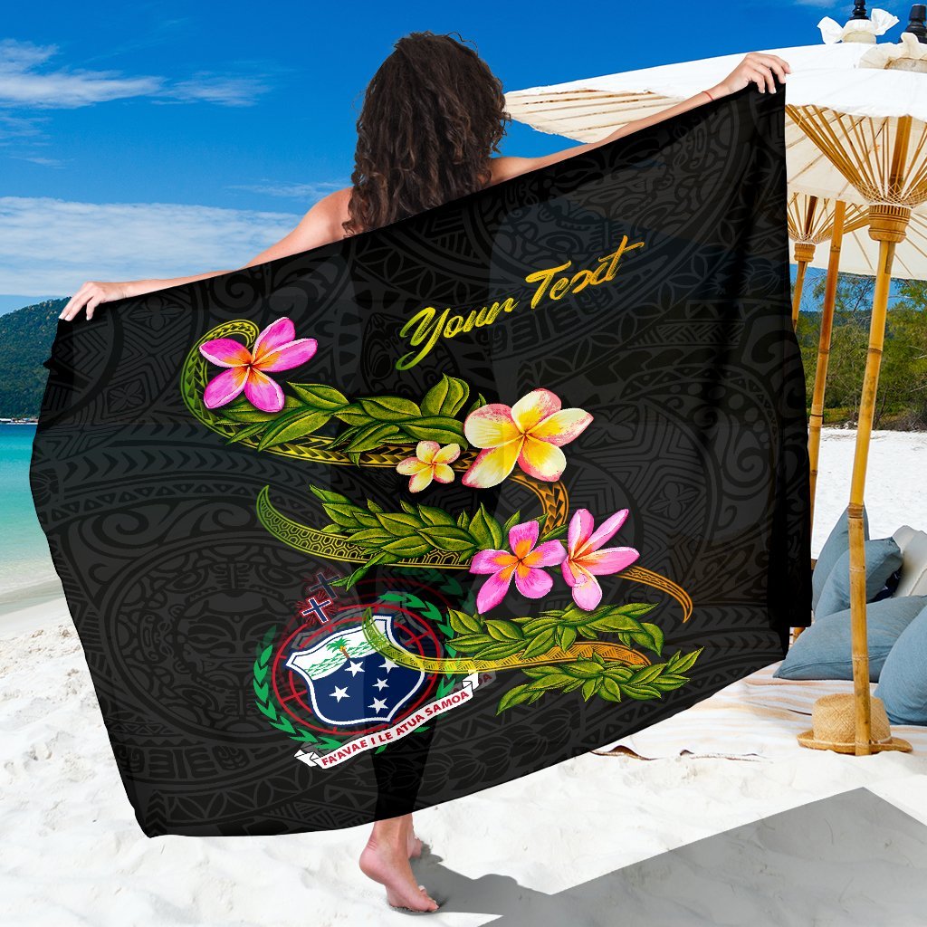 Samoa Polynesian Custom Personalised Sarong - Plumeria Tribal Women One Size Black - Polynesian Pride