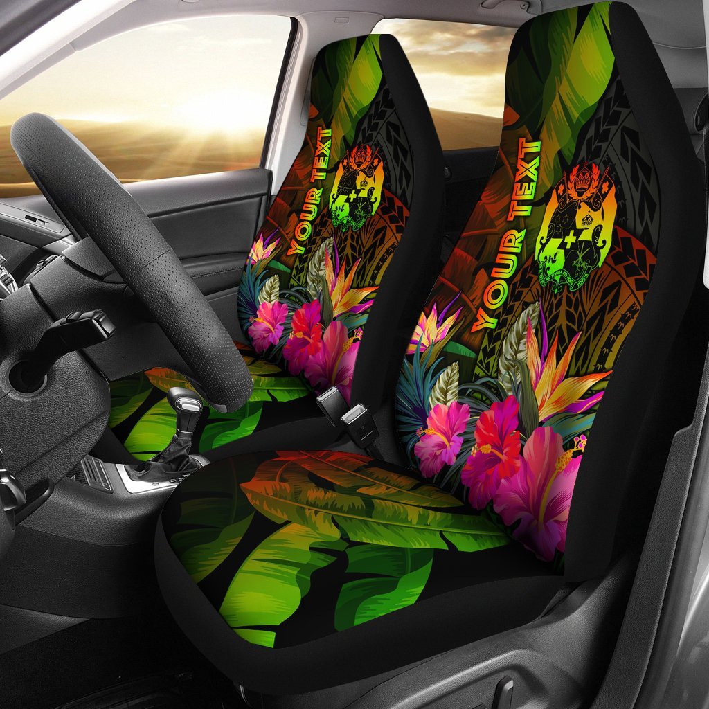 Tonga Polynesian Personalised Car Seat Covers - Hibiscus and Banana Leaves Universal Fit Reggae - Polynesian Pride