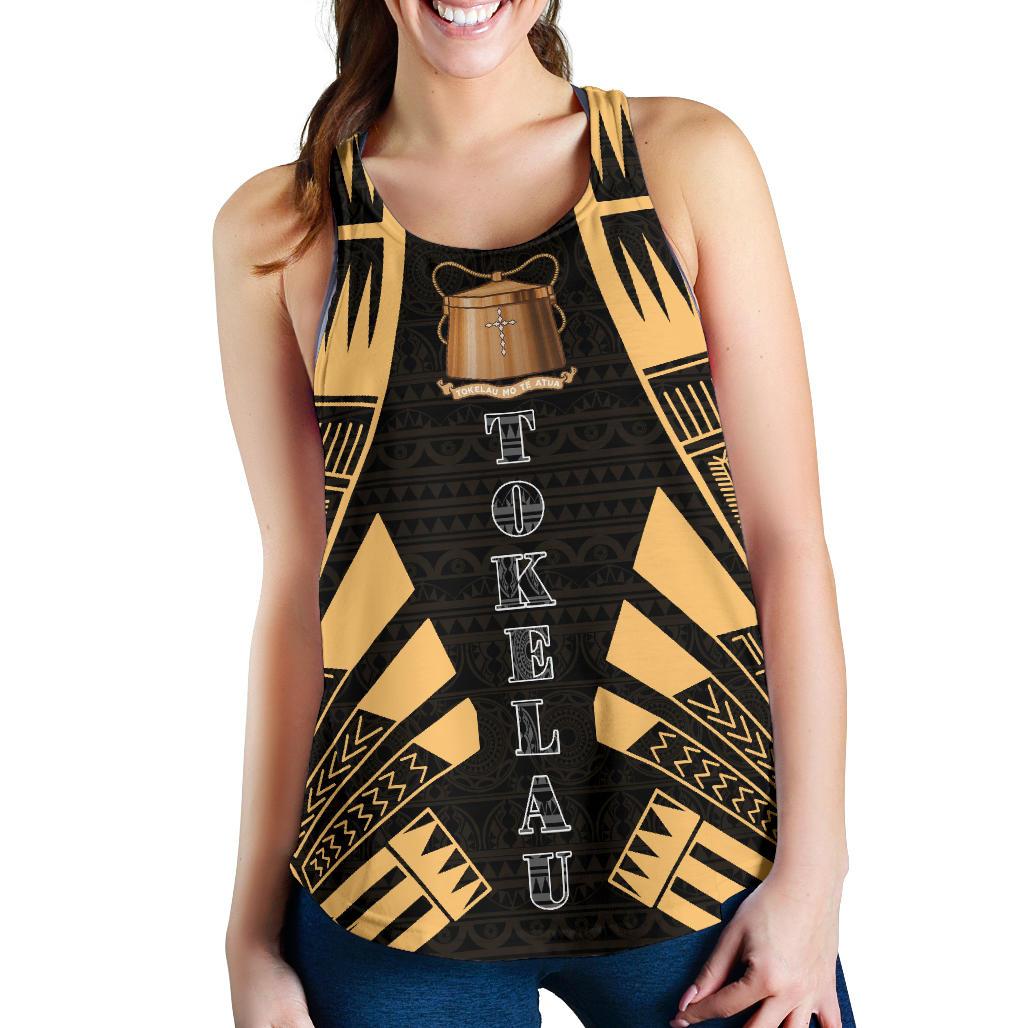 Tokelau Women Racerback Tank - Polynesian Tattoo Gold Gold - Polynesian Pride