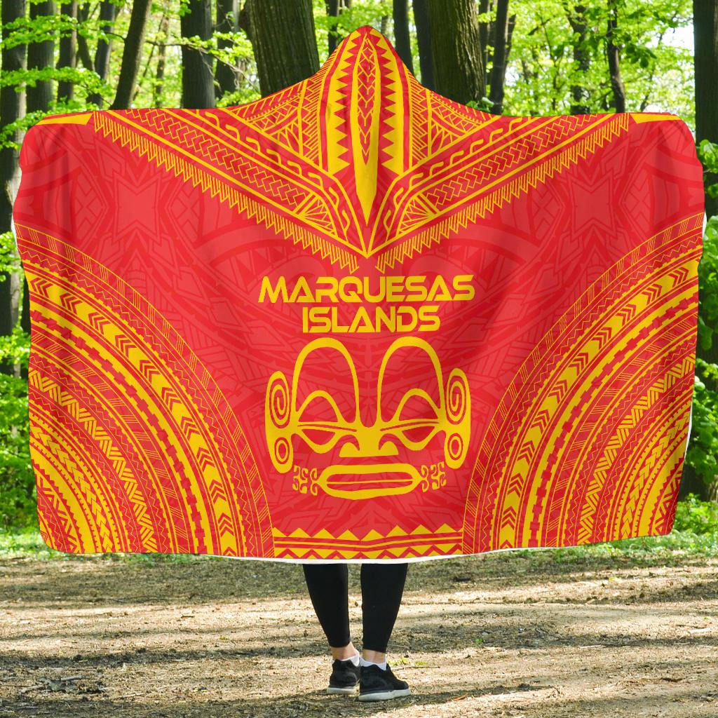 Marquesas Islands Flag Polynesian Chief Hooded Blanket Hooded Blanket Red - Polynesian Pride