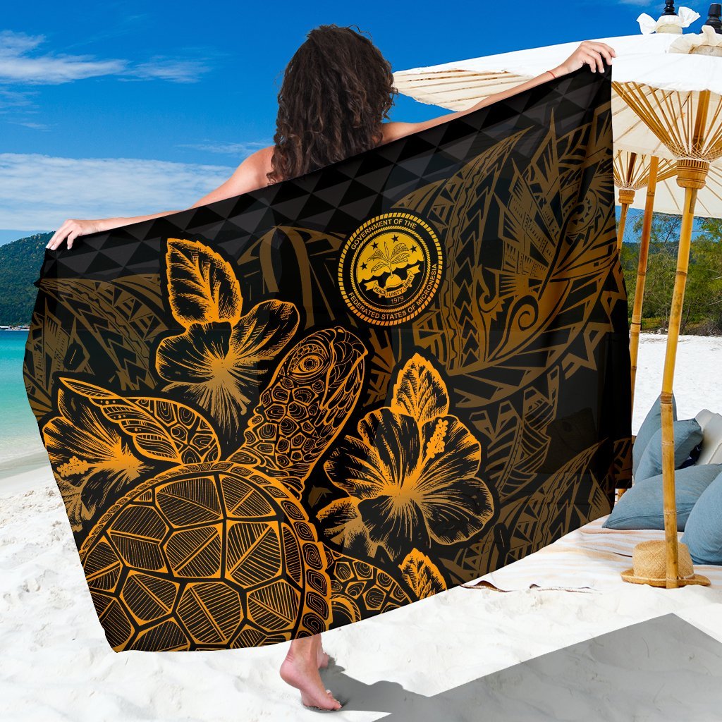 Federated States Of Micronesia Sarong - Turtle Hibiscus Pattern Gold Women One Size Gold - Polynesian Pride