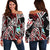 Guam Women's Off Shoulder Sweaters - Tribal Flower Special Pattern Red Color Red - Polynesian Pride