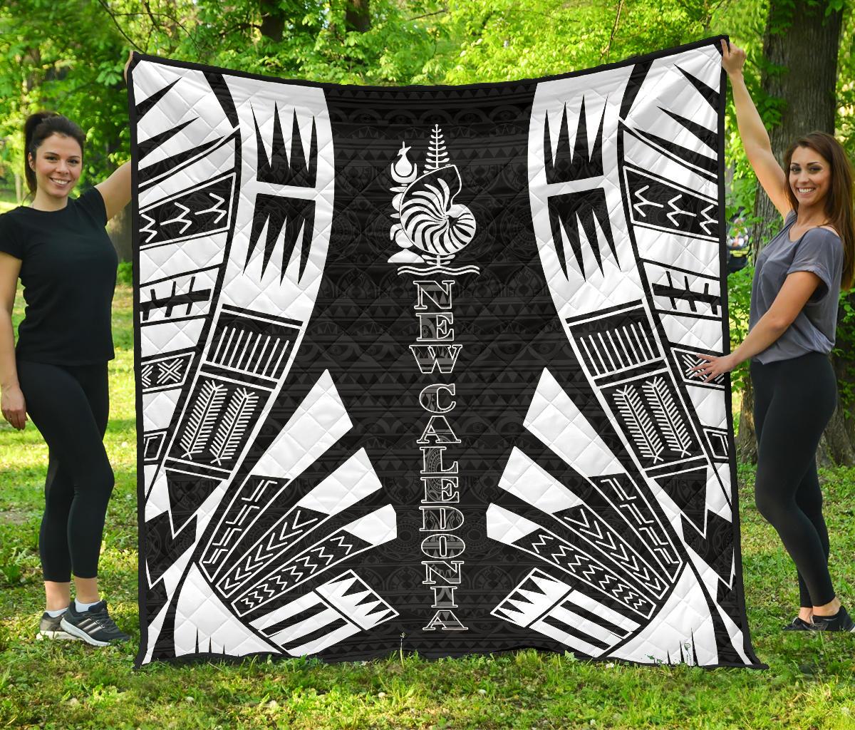 New Caledonia Premium Quilt - New Caledonia Coat Of Arms Polynesian White Tattoo Black - Polynesian Pride