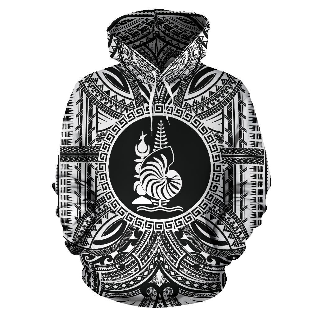 New Caledonia ll Over Hoodie New Caledonia Coat of rms Polynesian White Black Unisex Black - Polynesian Pride