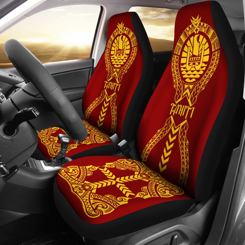 Tahiti Car Seat Covers - Tahiti Flag Polynesian Tribal Luxury Universal Fit Red - Yellow - Polynesian Pride