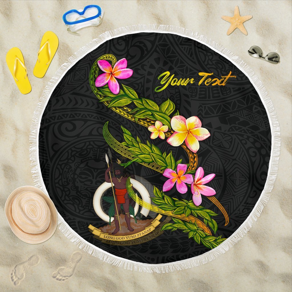 Vanuatu Custom Personalised Beach Blanket - Plumeria Tribal ONE STYLE ONE SIZE BLACK - Polynesian Pride