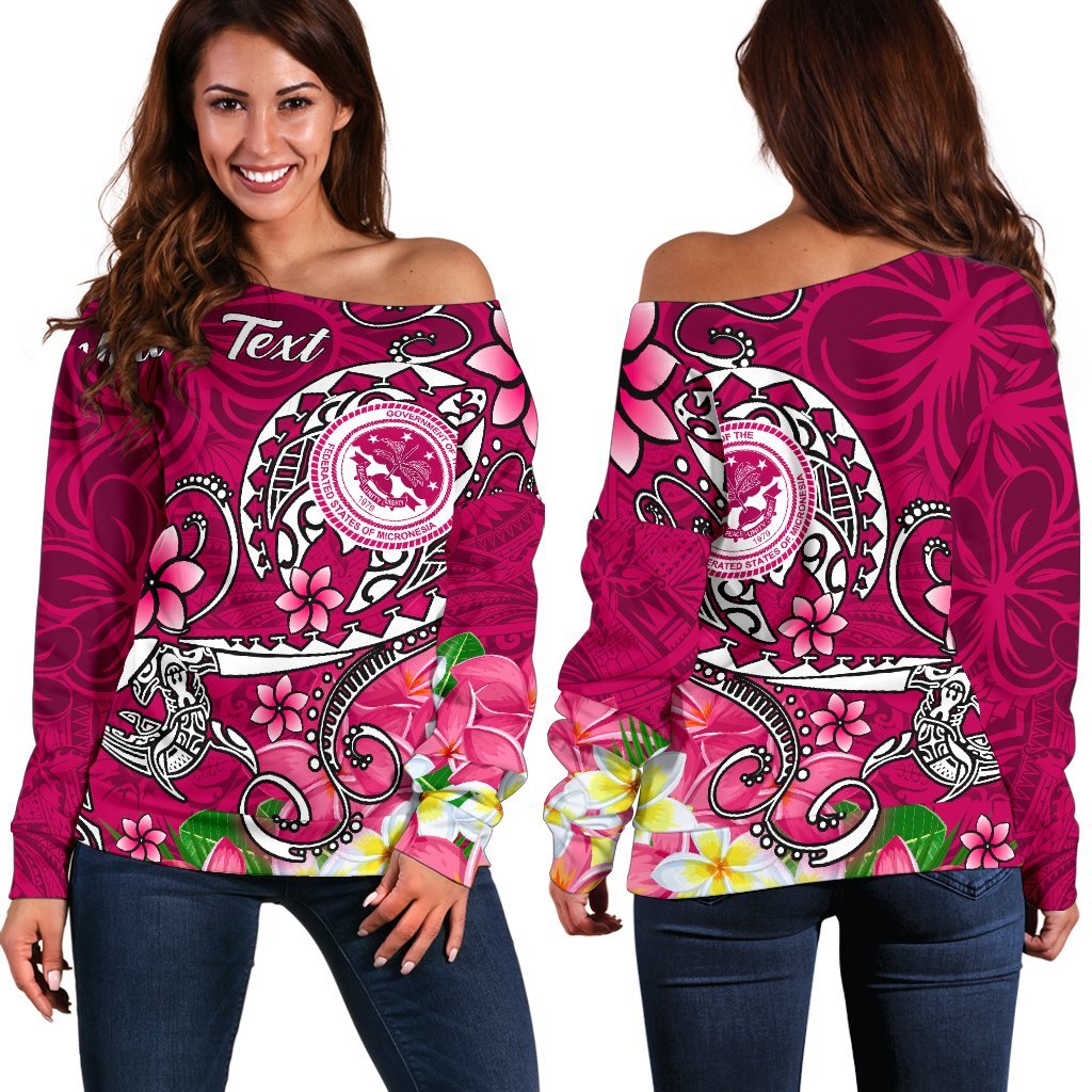 FSM Custom Personalised Women's Off Shoulder Sweater - Turtle Plumeria (PINK) Pink - Polynesian Pride