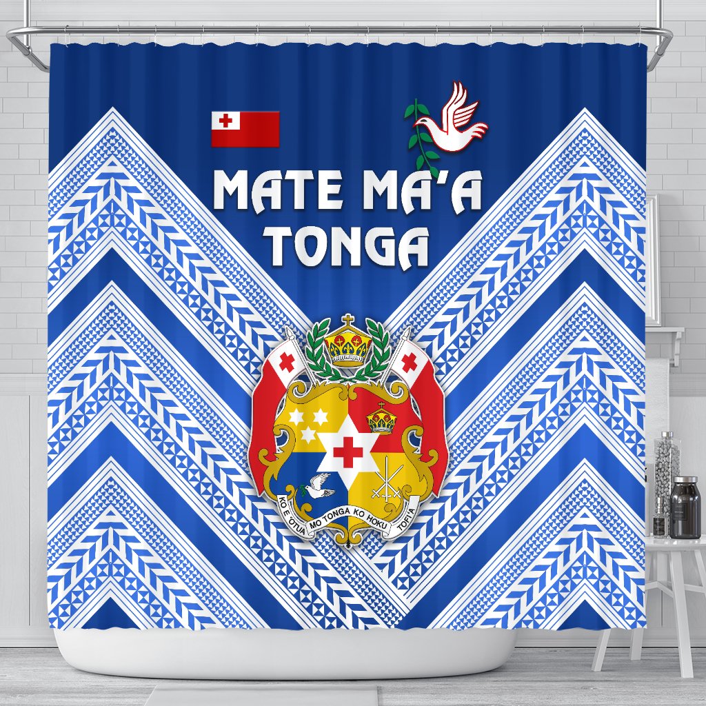 Mate Ma'a Tonga Rugby Shower Curtain Polynesian Creative Style - Blue 177 x 172 (cm) Blue - Polynesian Pride