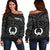 Pohnpei Personalised Women's Off Shoulder Sweater - Pohnpei Seal With Polynesian Tattoo Style ( Black) - Polynesian Pride