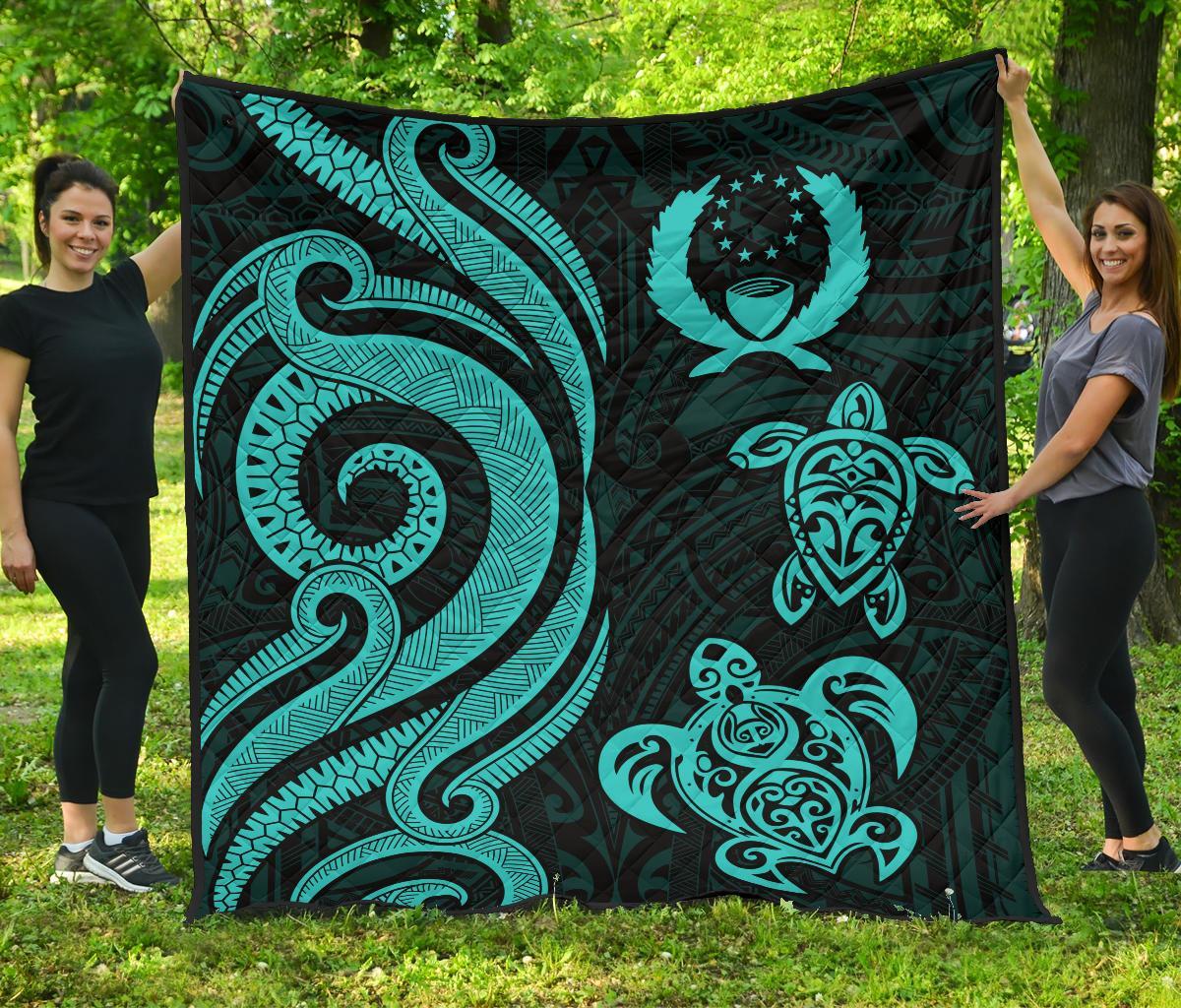 Pohnpei Premium Quilt - Turquoise Tentacle Turtle Turquoise - Polynesian Pride