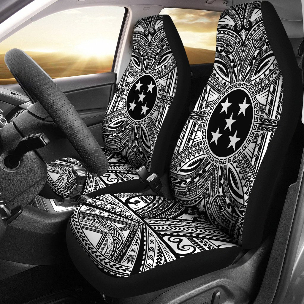 Gambier Islands Car Seat Cover - Gambier Islands Coat Of Arms Polynesian White Black Universal Fit Black - Polynesian Pride