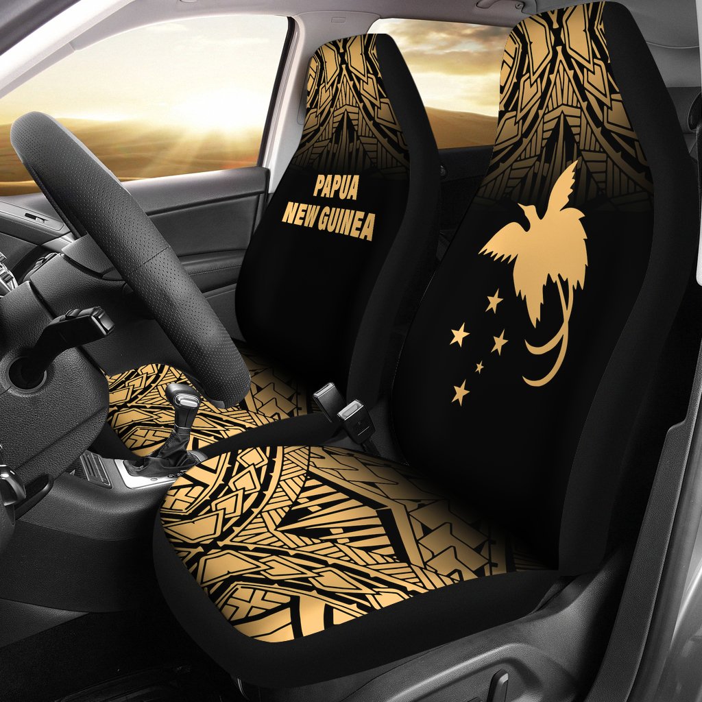 Papua New Guinea Car Seat Covers - Papua New Guinea FLag Polynesian Tattoo Fog Yellow Universal Fit Yellow - Polynesian Pride