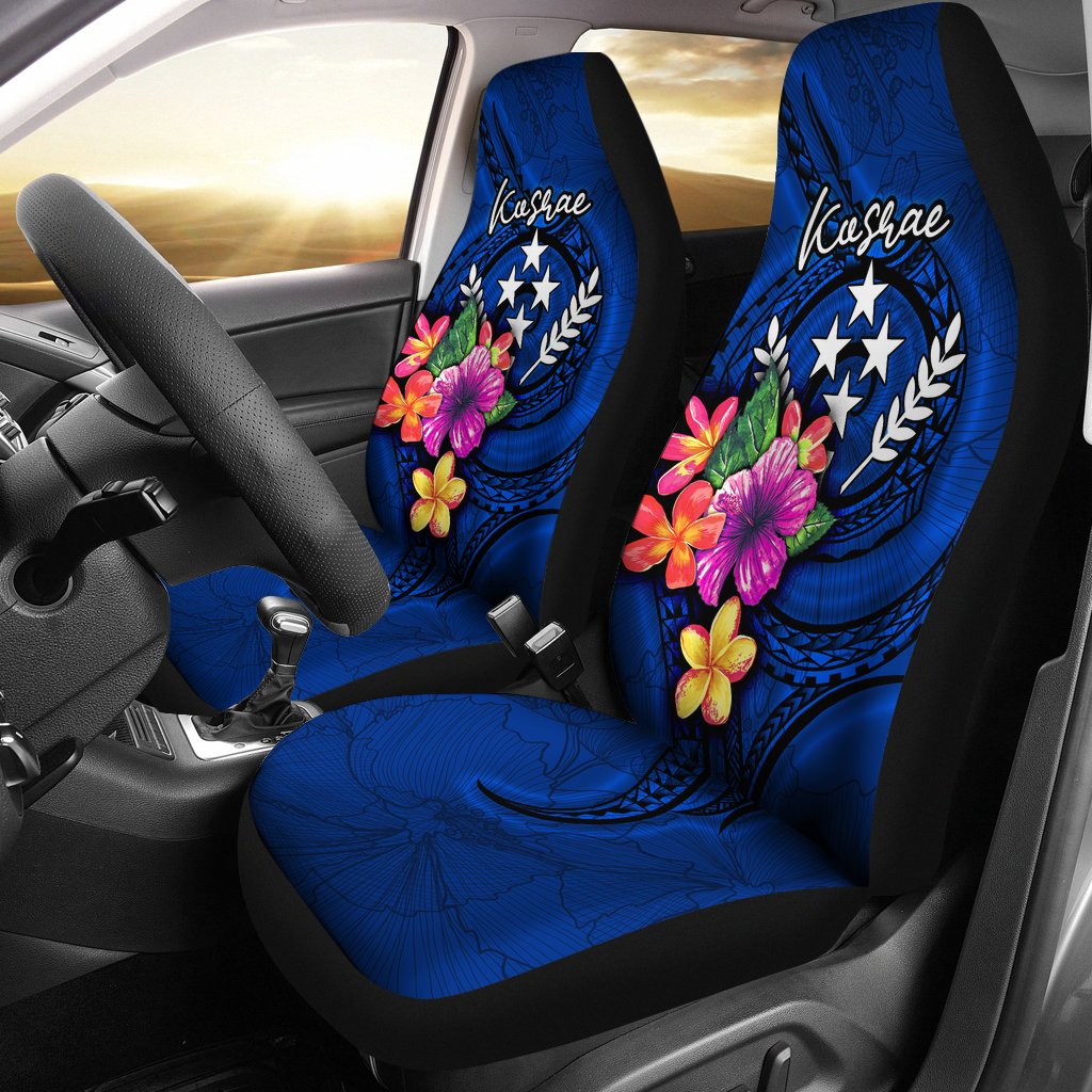 Kosrae Micronesia Car Seat Covers - Floral With Seal Blue Universal Fit Blue - Polynesian Pride